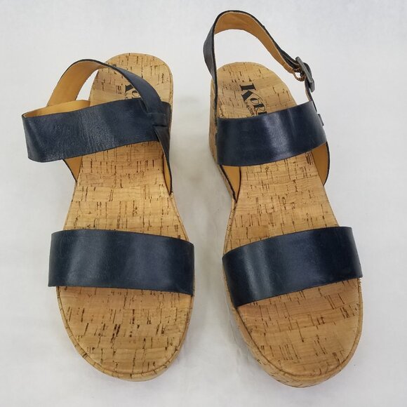 Korks Kork-Ease Austin Sandals Women 11 EU 43 Navy Leather Faux Cork Wedge Shoe - Picture 2 of 16